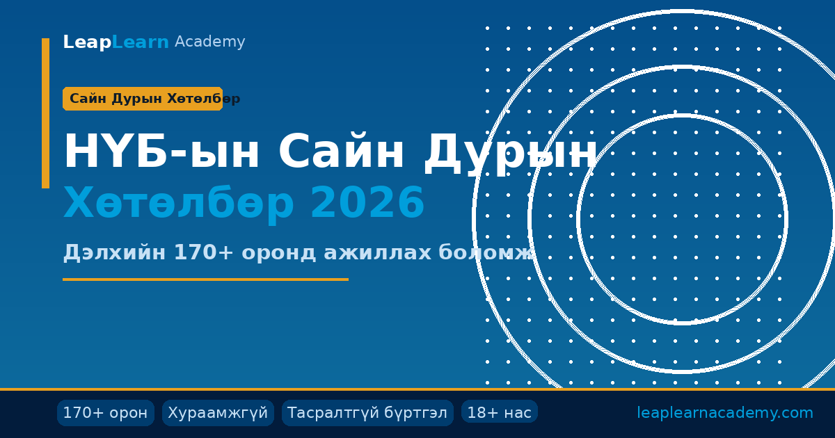 НҮБ-ын Сайн Дурын Хөтөлбөр 2026 - LeapLearn Academy