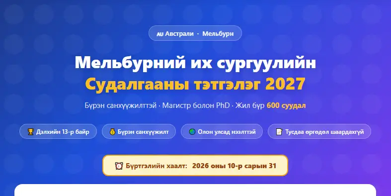 Мельбурны их сургуулийн тэтгэлэг 2026 Leap Learn Academy