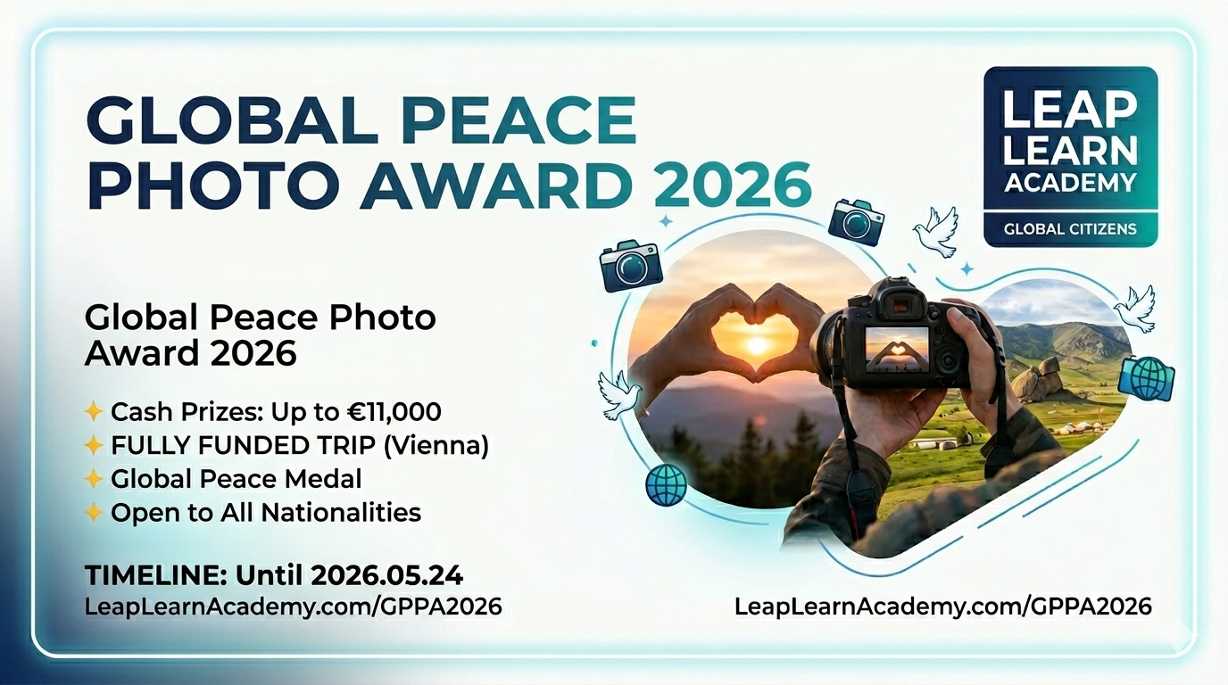 Global Peace Photo Award 2026 Official English Poster - Leap Learn Academy