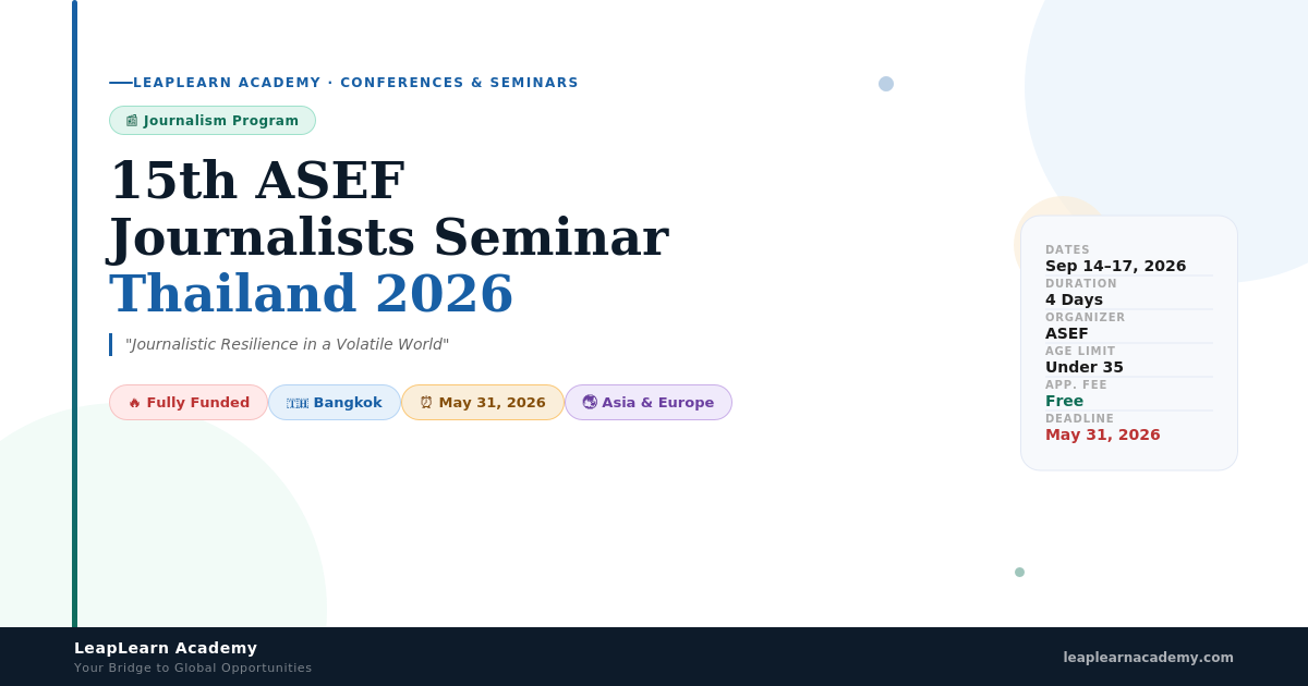 15th ASEF Journalists Seminar 2026 in Thailand Youth Diplomacy Forum Turkey 2026 хөтөлбөрийн танилцуулга