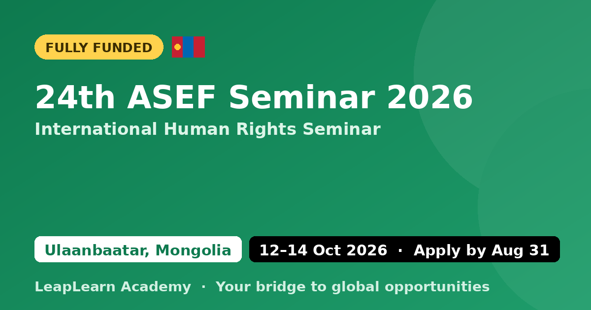 24th ASEF Human Rights Seminar 2026 Ulaanbaatar Mongolia fully funded